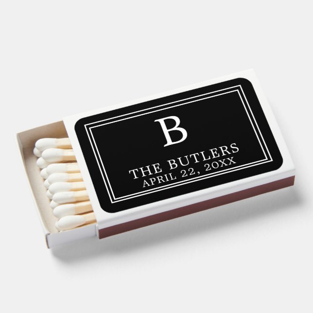 Black and White Matchbox Wedding Favor Matchboxes (Front Open)