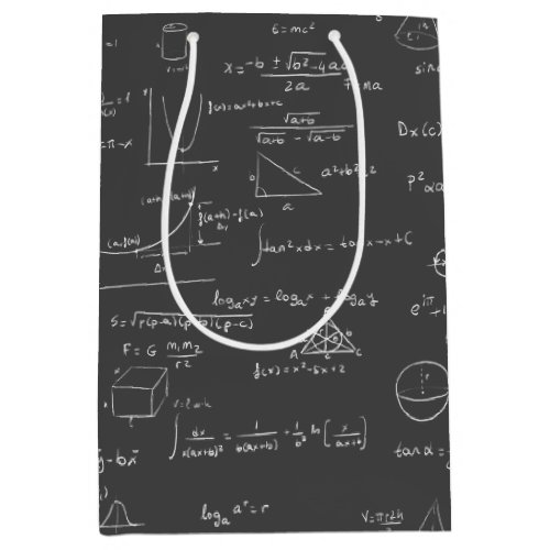 Black and white math equations and formulas medium gift bag