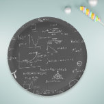 Black and White Math Equations and Graphics Paper Plates<br><div class="desc">Great math paper plates for graduations,  teacher's parties,  retirements,  birthdays and more. The background is dark grey with all the formulas and equations in white,  handwritten,  as if it was chalk. Illustrated and designed by Patricia Alvarez.</div>