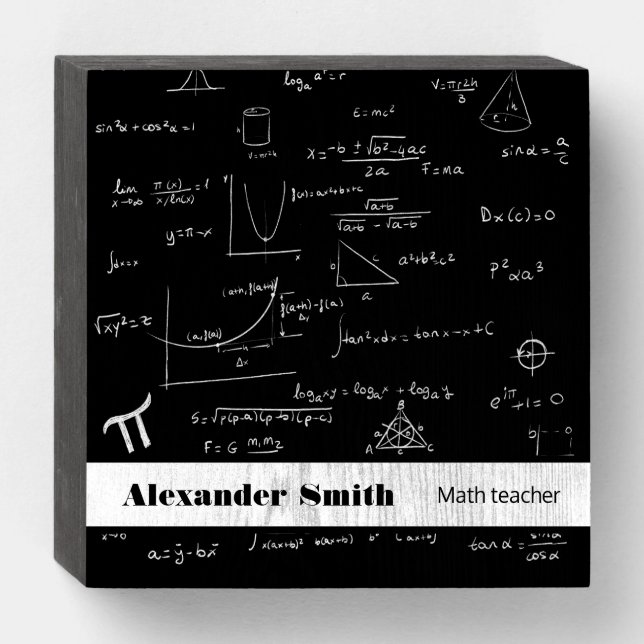 Black and White Math Teacher Wooden Box Sign (Front Horizontal)