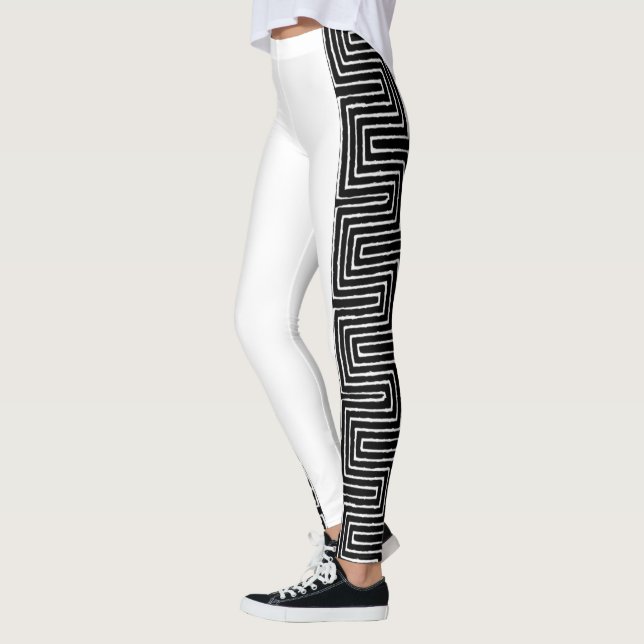 Black and White Maze African Mud Cloth Leggings (Left)