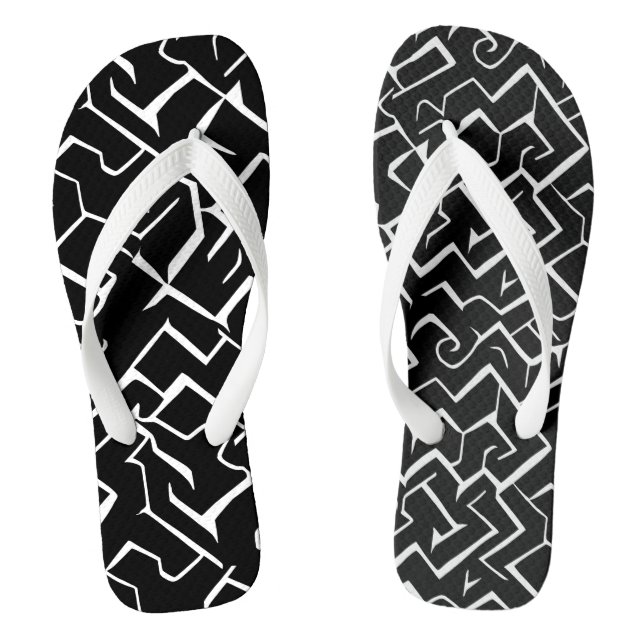 Black and White Meander Pattern | Modern Gothic Flip Flops (Footbed)
