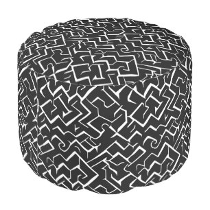 Black and White Meander Pattern Modern Gothic Pouf