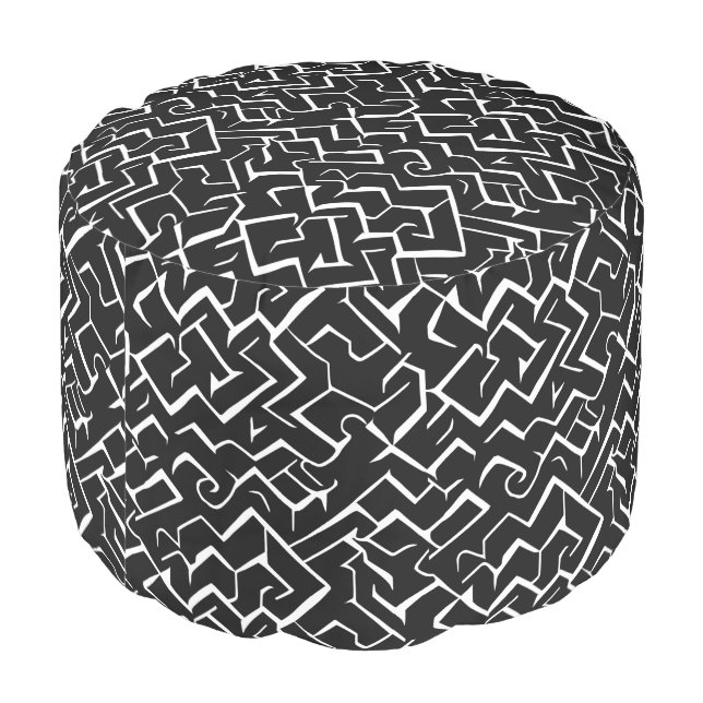 Black and White Meander Pattern | Modern Gothic Pouf (Angled Back)