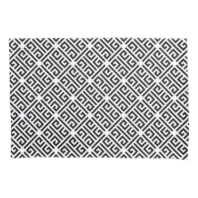 Black and white Meandering Greek Key Pattern Pillow Case (Front)