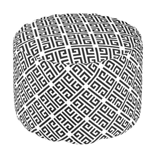 Black and white Meandering Greek Key Pattern Pouf