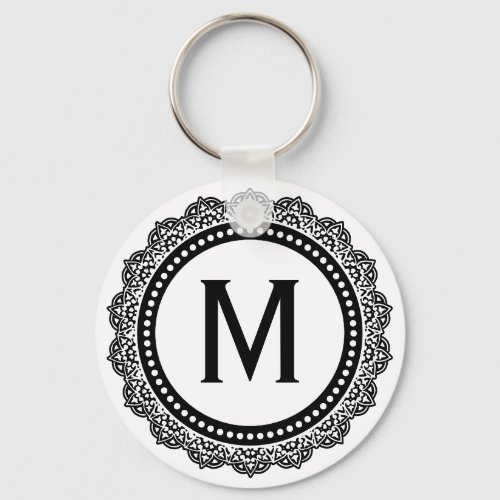 Black And White Medallion Custom Initial Keychain