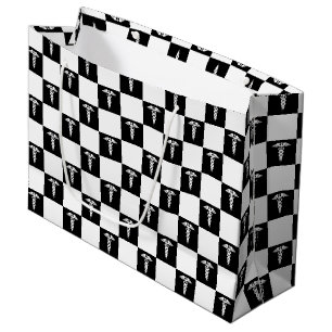 Black and White Medical Symbol Caduceus Large Gift Bag