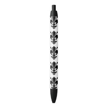 Black And White Medieval Fleur De Lis Pattern Black Ink Pen by TheHopefulRomantic at Zazzle