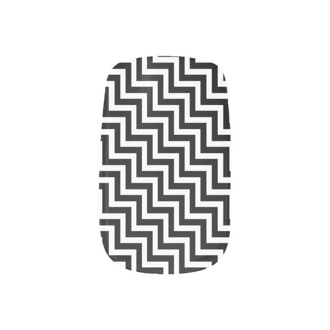 Black and White Medium Diagonal Chevron Stripes Minx Nail Art (Left Thumb)