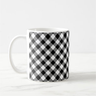 Black and White Medium Diagonal Gingham Checks Coffee Mug