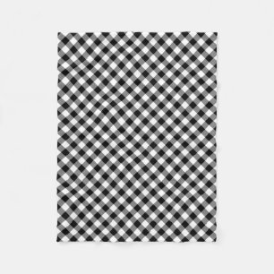 Black and White Medium Diagonal Gingham Checks Fleece Blanket