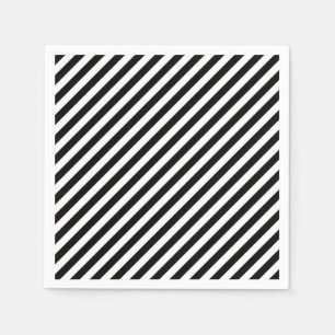 Black and White Medium Diagonal Stripes Paper Napkins
