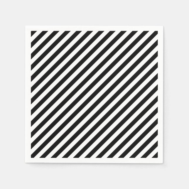 Black and White Medium Diagonal Stripes Paper Napkins (Front)