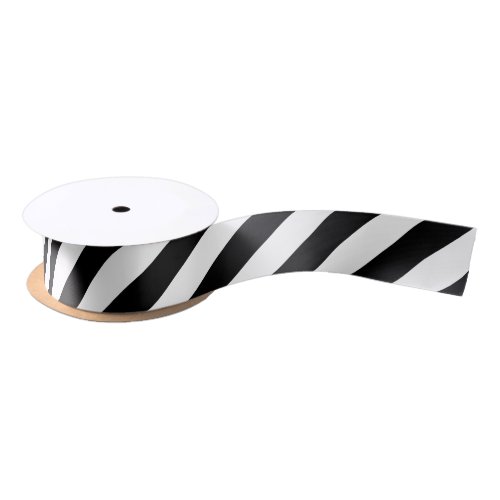 Black and White Medium Diagonal Stripes Ribbon