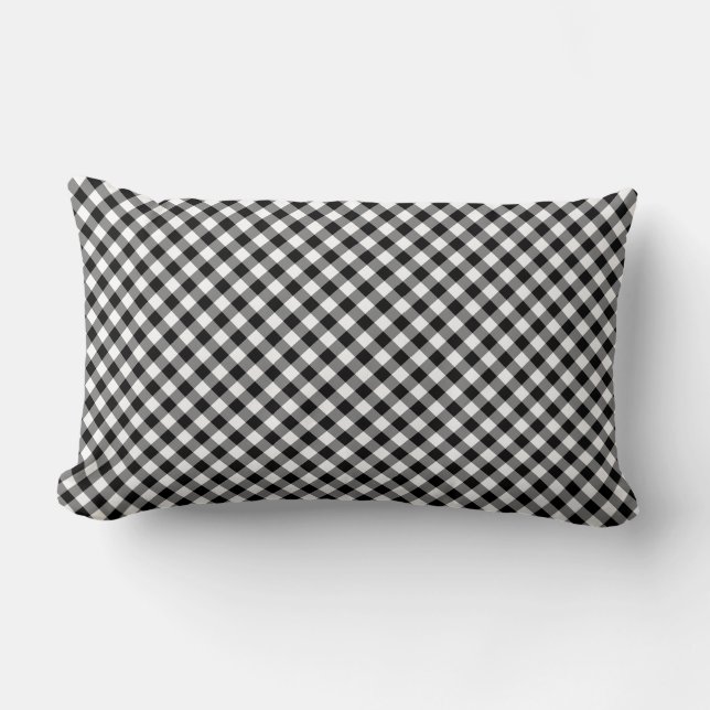 Black and White Medium DiagonalGingham Checks Lumbar Pillow (Front)