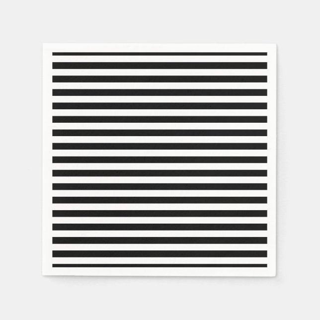 Black and White Medium Horizontal Stripes Paper Napkins (Front)