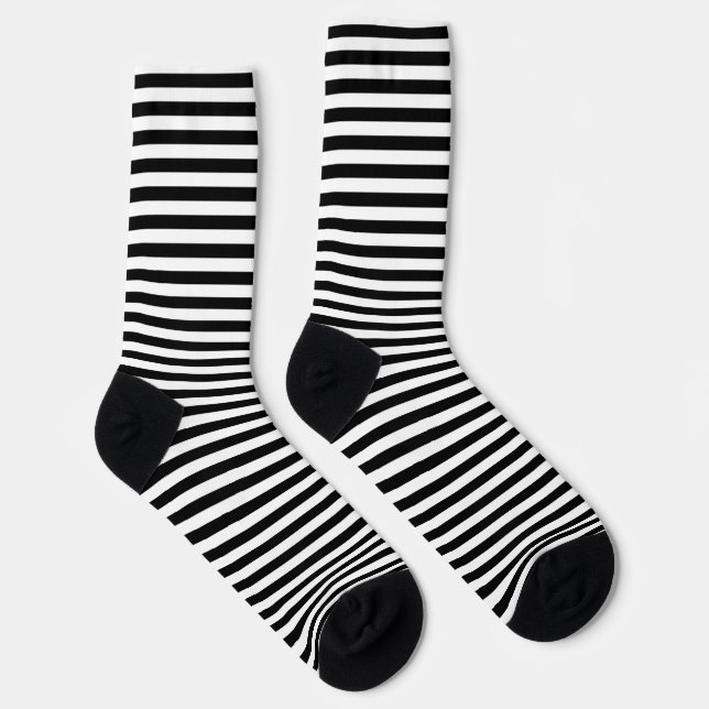 Black and White Medium Horizontal Stripes Socks (Right)