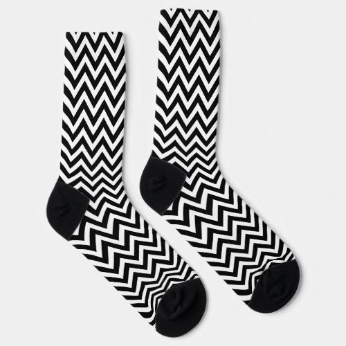 Black and White Medium Size Chevron Socks