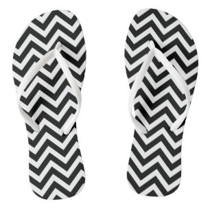 Black and White Medium Size Chevron Stripes Flip Flops