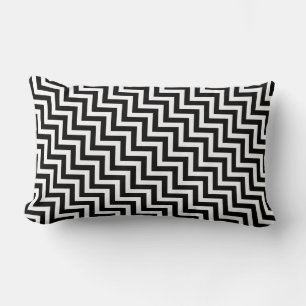 Black and White Medium Size Diagonal Chevron Lumbar Pillow