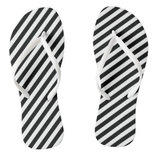 Black and White Medium Size Diagonal Stripes Flip Flops