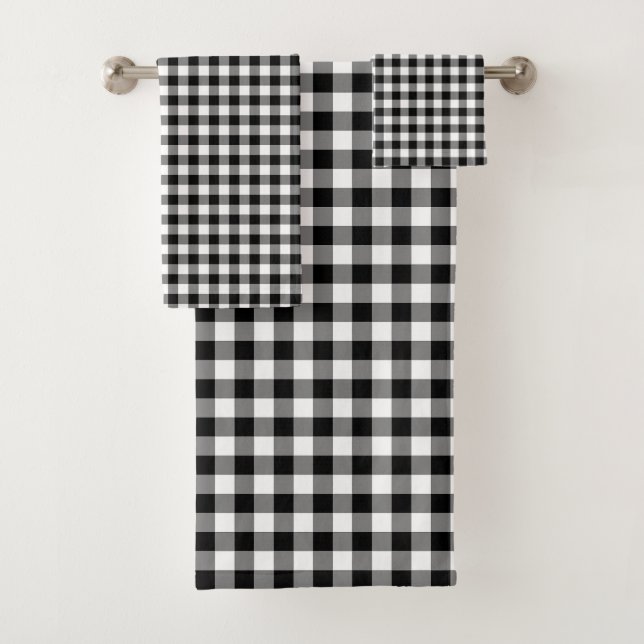 Black and White Medium Size Gingham Checks Bath Towel Set (Insitu)