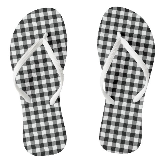 Black and White Medium Size Gingham Checks Flip Flops (Footbed)