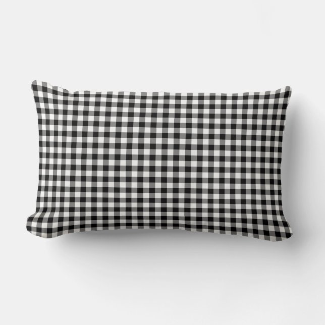 Black and White Medium Size Gingham Checks Lumbar Pillow (Front)