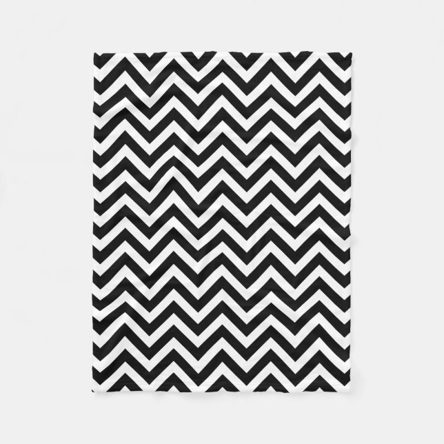 Black and White Medium Size Horizontal Chevron Fleece Blanket (Front)