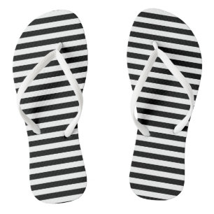 Black and White Medium Size Horizontal Stripes Flip Flops