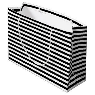 Black and White Medium Size Horizontal Stripes Large Gift Bag