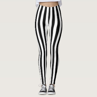 Black and White Medium Size Vertical Stripes Leggings