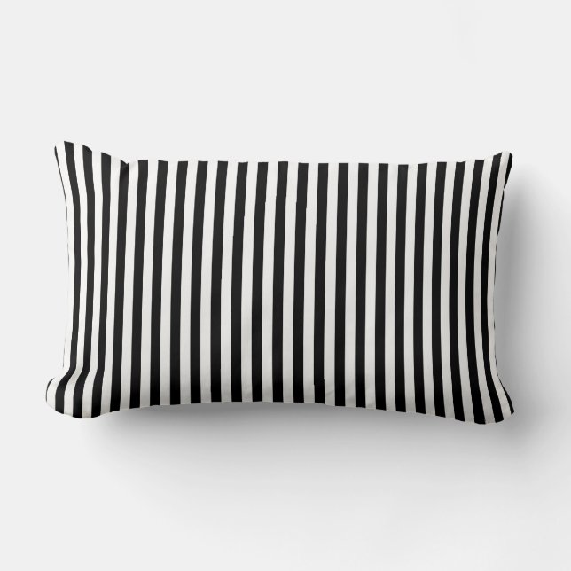 Black and White Medium Size Vertical Stripes Lumbar Pillow (Front)