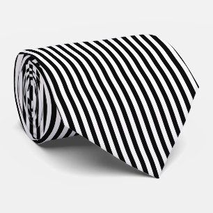 Black and White Medium Size Vertical Stripes Neck Tie