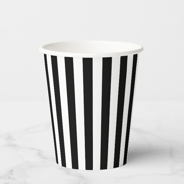 Black and White Medium Size Vertical Stripes Paper Cups (Front)