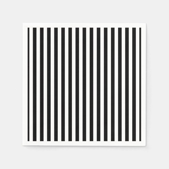 Black and White Medium Size Vertical Stripes Paper Napkins (Front)