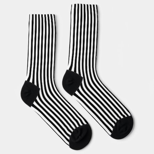 Black and White Medium Size Vertical Stripes Socks