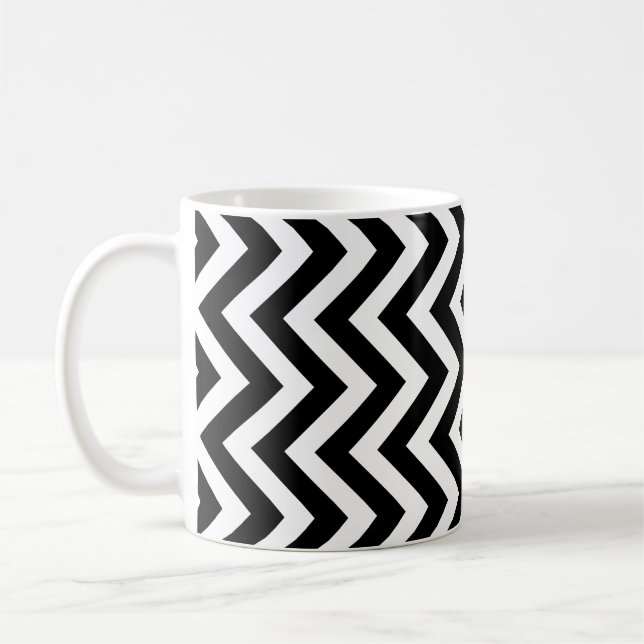 Black and White Medium Vertical Chevron Pattern Coffee Mug (Left)