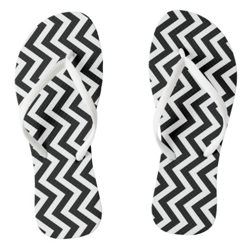 Black and White Medium Vertical Chevron Stripes Flip Flops