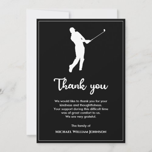 Black And White Memorial Funeral Golf Player Thank You Card