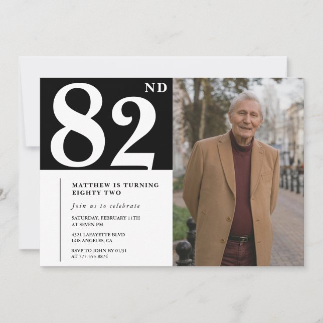 Black and White Men 82nd birthday Invitation (Front)