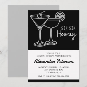 Black and White Men Cocktail 57th birthday Invitation