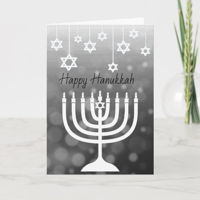 Black and White Menorah Happy Hanukkah Card (Front)