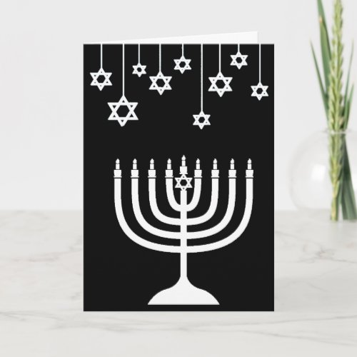 Black and White Menorah Happy Hanukkah Card