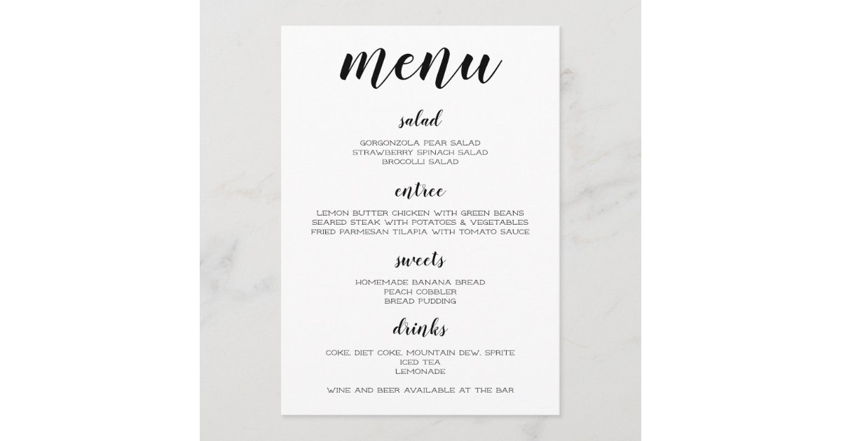 Black and White Menu | Zazzle