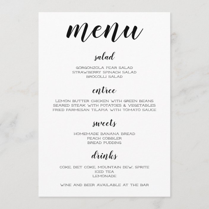 Black and White Menu | Zazzle.com