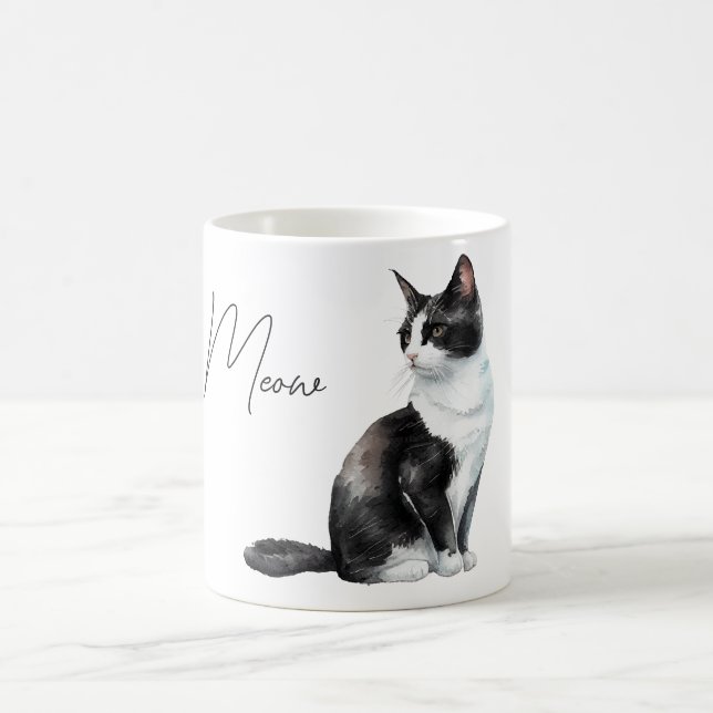 Black and White Meow Cat Coffee Mug (Center)
