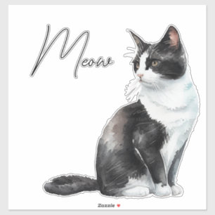 Black and White Meow Cat Sticker
