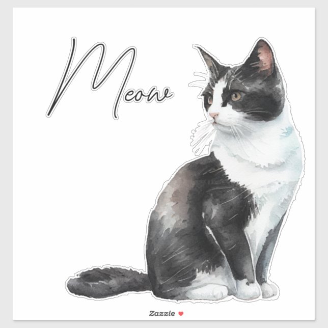 Black and White Meow Cat Sticker (Sheet)